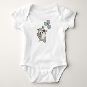Raccoon Flies Balloons Above Cute Animals For Kids Baby Bodysuit