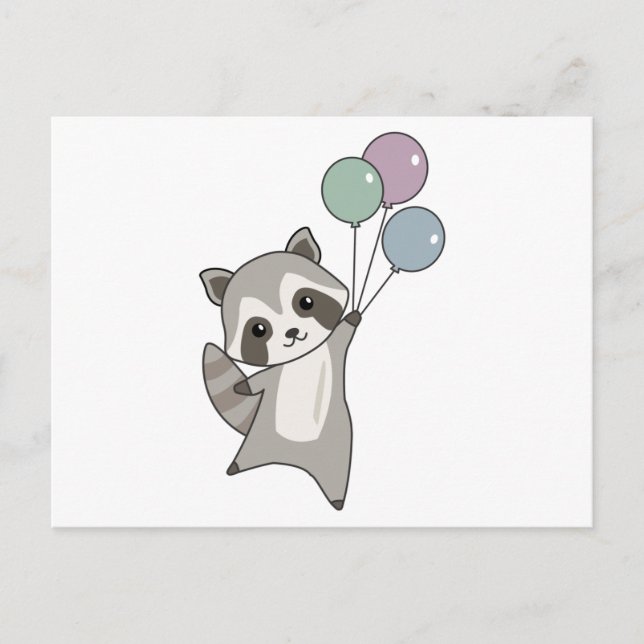 Raccoon Flies Balloons Above Cute Animals For Kids Postcard (Front)