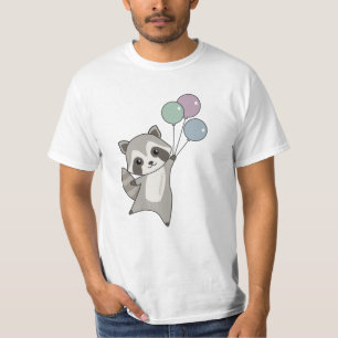 Raccoon Flies Balloons Above Cute Animals For Kids T-Shirt
