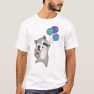 Raccoon Flies Balloons Above Cute Animals For Kids T-Shirt
