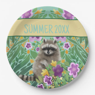 Raccoon Floral Summer Paper Plate