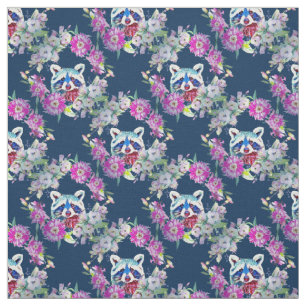 Raccoon Floral Woodland Fabric