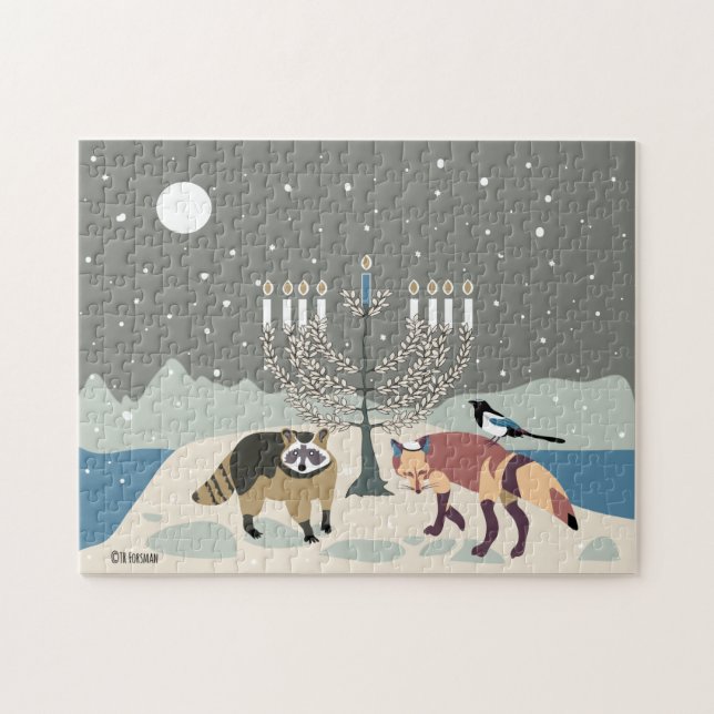 Raccoon.Fox.Magpie 2Hanoukka 11x14 Puzzle (Horizontal)