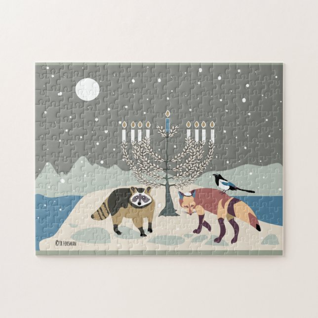 Raccoon.Fox.Magpie at Mt. Desert Hanukkah Jigsaw Puzzle (Horizontal)