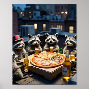 Raccoon friday pizza night poster