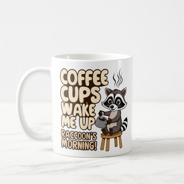 Raccoon funny morning  with coffee cup (Left)