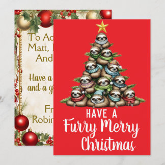 Raccoon Furry Merry Christmas Tree Holiday Card