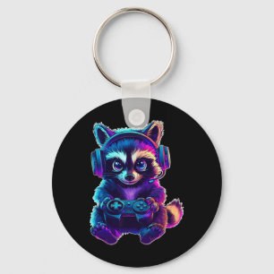 Raccoon Gamer Shirt Funny Video Game Animal Gaming Keychain