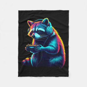 Raccoon Gaming Animal Video Games Funny Raccoon Fleece Blanket