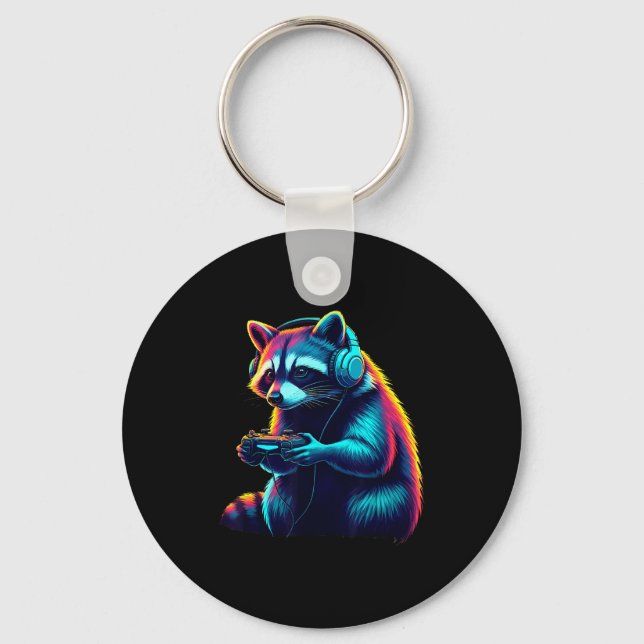 Raccoon Gaming Animal Video Games Funny Raccoon  Keychain (Front)