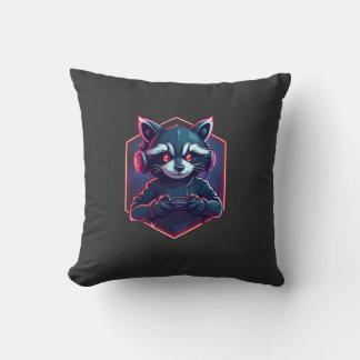 Raccoon Gaming Squad Throw Pillow