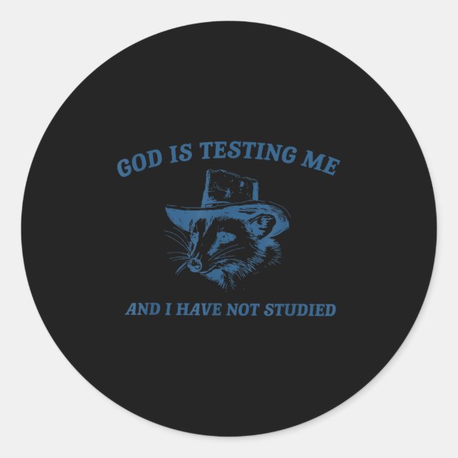 Raccoon God Is Testing Me And I Have Not Studied  Classic Round Sticker (Front)