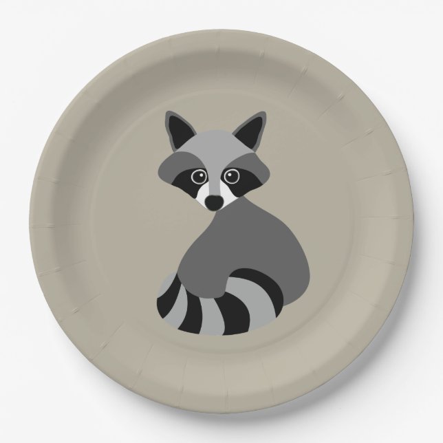 Raccoon Graphic Cartoon Illustration Paper Plate (Front)