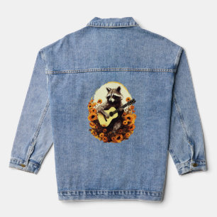 Raccoon Guitar Serenade in Sunflowers Denim Jacket