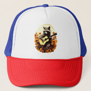 Raccoon Guitar Serenade in Sunflowers Trucker Hat