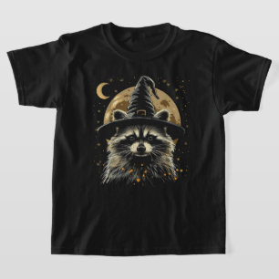 Raccoon Halloween Wizard Hat Funny Cute Witch T-Shirt