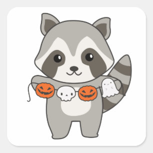 Raccoon Happy Halloween Pumpkin Bat Costume Square Sticker