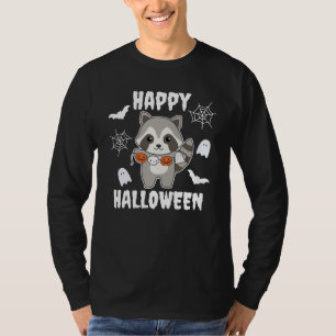 Raccoon Happy Halloween Pumpkin Bat Costume T-Shirt