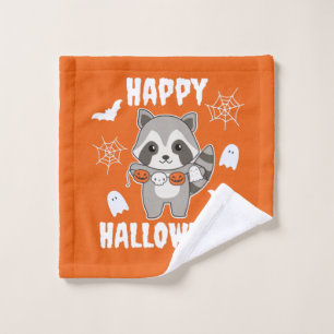 Raccoon Happy Halloween Pumpkin Bat Costume Wash Cloth