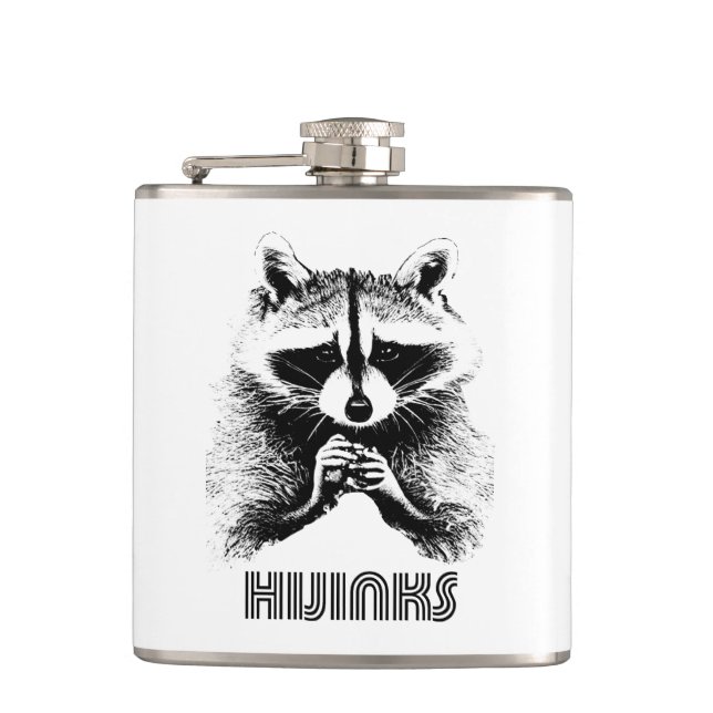 Raccoon Hijinks Hip Flask (Front)