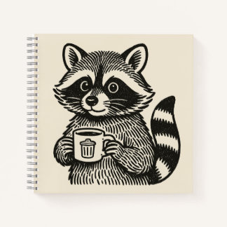 Raccoon Holding a Coffee Cup Funny Trash Panda Notebook