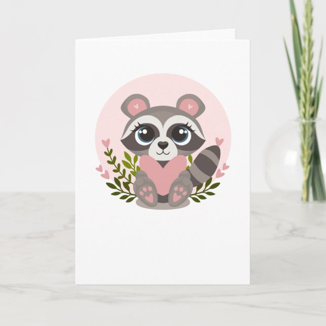 Raccoon Holding a heart for Valentine's Day Card (Front)