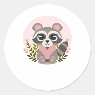 Raccoon Holding a heart for Valentine's Day Classic Round Sticker
