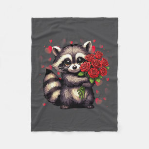 Raccoon Holding Red Rose Cute Raccoon Valentine An Fleece Blanket