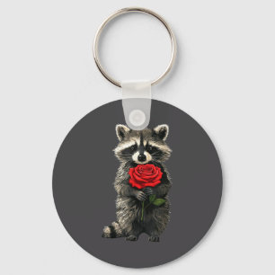 Raccoon Holding Red Rose Cute Raccoon Valentine An Keychain