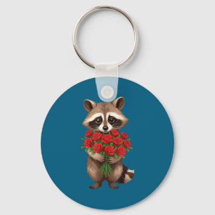 Raccoon Holding Red Rose Cute Raccoon Valentine An Keychain