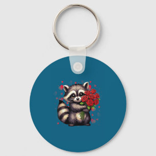 Raccoon Holding Red Rose Cute Raccoon Valentine An Keychain