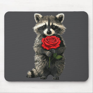 Raccoon Holding Red Rose Cute Raccoon Valentine An Mouse Pad