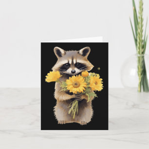 Raccoon Holding Sunflower Cute Flower Mothers Day  Card