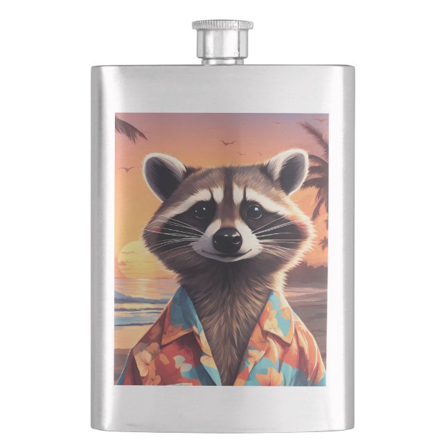 Raccoon Holiday Hip Flask (Front)