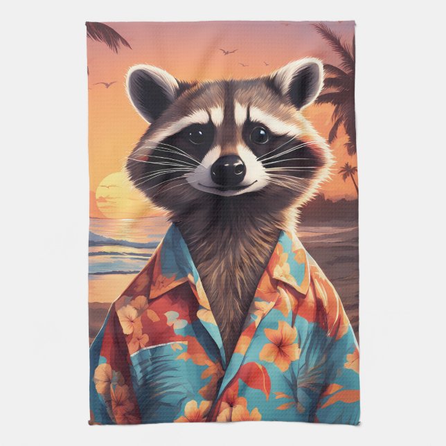 Raccoon Holiday Kitchen Towel (Vertical)