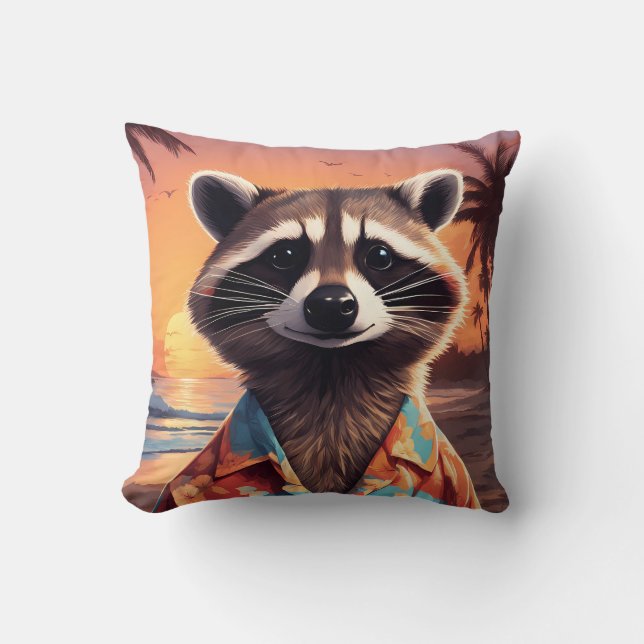 Raccoon Holiday Throw Pillow (Front)
