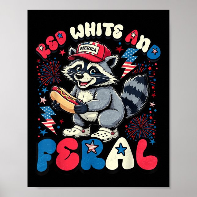 Raccoon Hot Dog Floral Red White And Feral America Poster (Front)