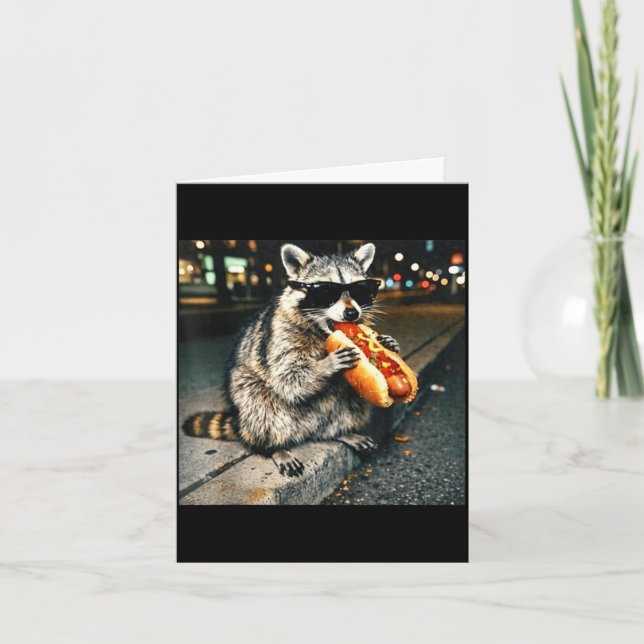 Raccoon hot dog shirts  card (Front)