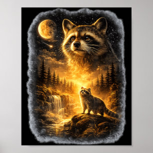 Raccoon Howling to The Moon Funny for Men Women Poster