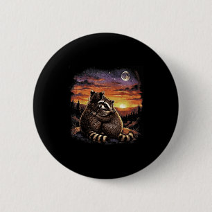 Raccoon hug sunset forest wildlife vintage 90s 2 inch round button