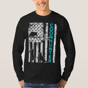 Raccoon Hunting Season USA Flag Coon Hunter T-Shirt