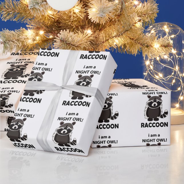 Raccoon I am A Night Owl Funny Raccoon Wrapping Paper (Holidays)