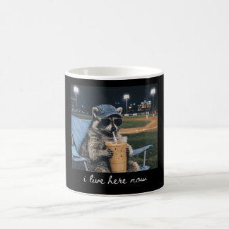 Raccoon I Live Here Now Shirt Raccoon Drinking Ice Coffee Mug