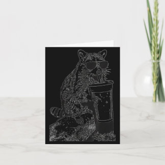 Raccoon ice coffee sunglasses funny animal meme card