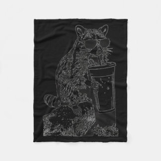Raccoon ice coffee sunglasses funny animal meme fleece blanket
