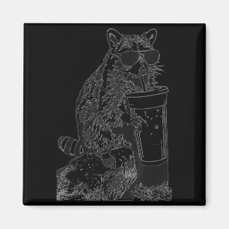 Raccoon ice coffee sunglasses funny animal meme magnet