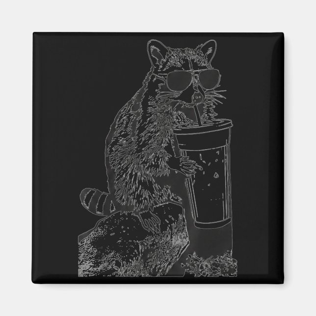 Raccoon ice coffee sunglasses funny animal meme magnet (Front)