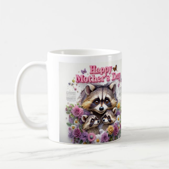 Raccoon Illustration Celebrating Mother's day Coffee Mug (Left)