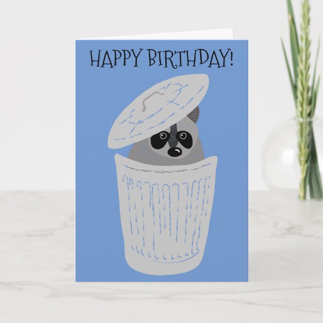 Raccoon in a Garbage Can Cute Birthday Card (Front)