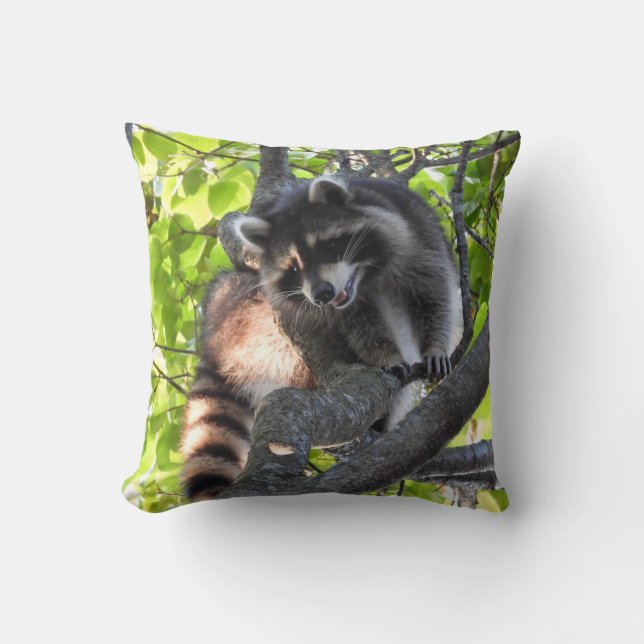 Raccoon in a Tree   Throw Pillow (Front)
